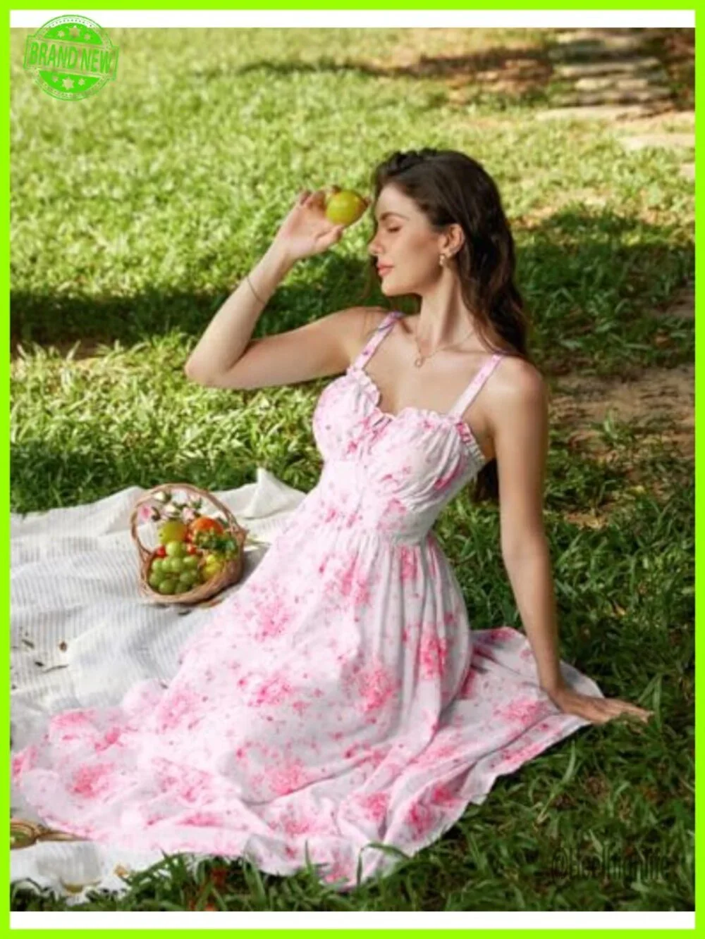 Floral Corset Milkmaid Midi Dress with Pockets Square Neck Adjustable Straps